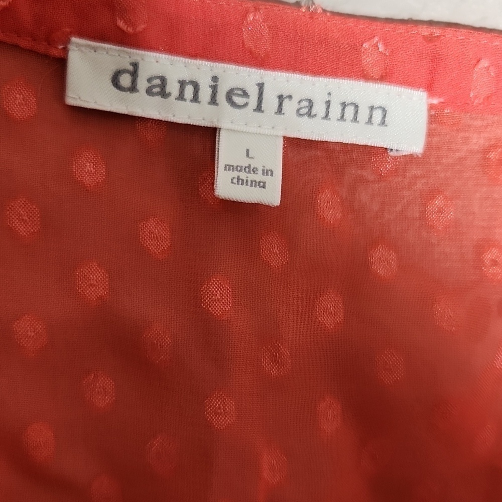 Daniel Rainn Shirt Womens Size L peach Pink sheer Whimsy Crochet - Picture 4 of 10